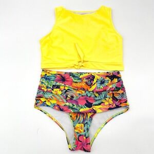 Sporlike Bikini Set Women Medium Floral High Waisted Ruched Tropical Indie Beach
